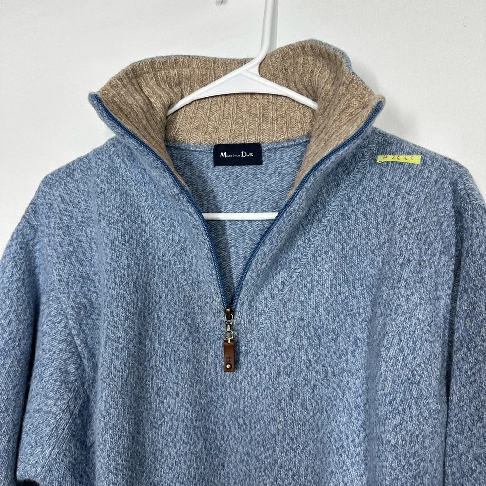 #2636 MASSIMO DUTTI Sweater Mens Size XL (42) Beige Blue Quarter Zip